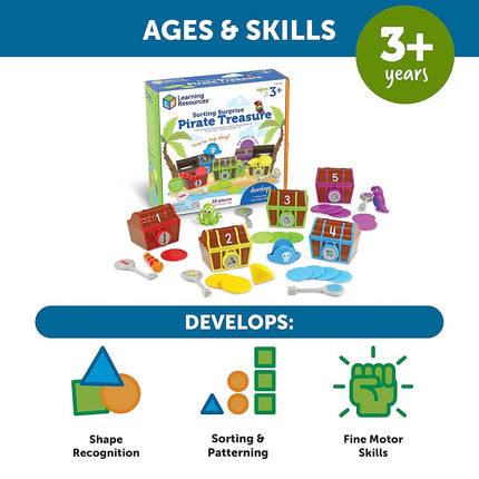 Learning Resources Sorting Surprise Pirate Treasure, Ages 3+, Colour Sorting Toy, Unlock Fine Motor Skills & Matching Fun, Gifts For Kids