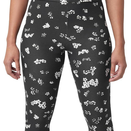 HUE Women's Wide Waistband Blackout Cotton Capri Leggings, Assorted, Black Floral, S