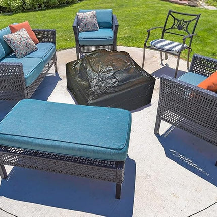 Outdoor Square Fire Pit Vinyl Cover For Fire Sense Patio Heaters Heavy Duty 10 Gauge Felt Lined Water & Weather Resistant Fabric Ties - 38” x 38” - Square