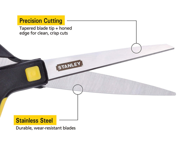 Stanley 8 Inch All-Purpose Ergonomic Scissor, Pack of 2 (SCI8EST-2PK), Assorted Colors