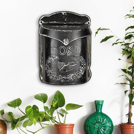 Creative Co-Op Black Embossed Tin Post Letter Box