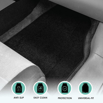 FH Group F14406BLACK Black Carpet Floor Mat with Drivers Heel Pad (3 Row Premium Great for SUVs and Minivans)