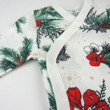 HonestBaby Lot de 3 bodys kimono à manches longues en coton biologique avec boutons-pression latéraux, motif floral émeraude, 6-9 mois