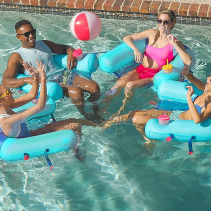 Wahu Float Connex Aqua Seat - Blue | Inflatable Pool Float with Built-in Cupholder & Chair Connector | Pool Inflatables for Adults | Ages 8+, M