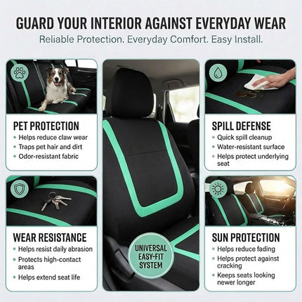 Automotive Seat Covers Mint Universal Fit Unique Flat Cloth fits Most Cars, SUVs, and Trucks (with 4 Detachable Headrests and Solid Bench) FH Group FB032MINT114