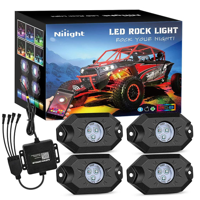 Nilight RGB LED Rock Lights Kit, 4 pods Underglow 