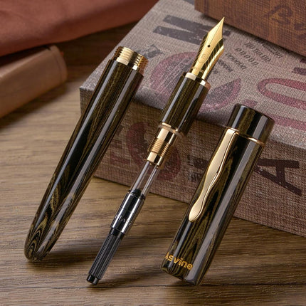 Asvine C2000 Germany Cumberland Ebonite Fountain Pen #8 Medium Nib, Large Handcraft Pen with Converter Pen Box Collection Set- Brown