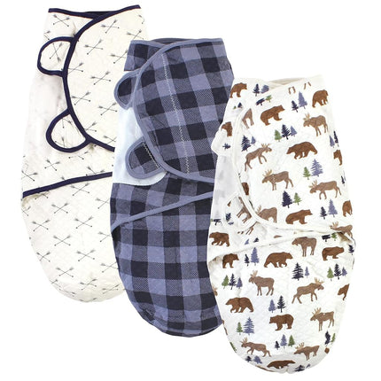 Hudson Baby Envoltorio Acolchado de Algodón para Bebé Unisex 3 unidades, Alce y Oso, 0-3 Meses