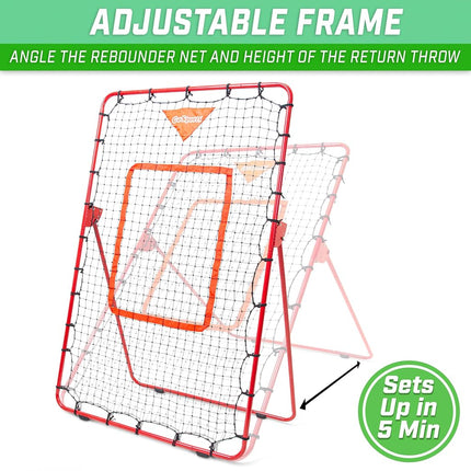 GoSports 6 ft x 3.5 ft Baseball & Softball Pitching and Fielding Rebounder Trainer - Adjustable Angle Pitch Back Return Net - Practice Grounders, Pop Flies, Line Drives