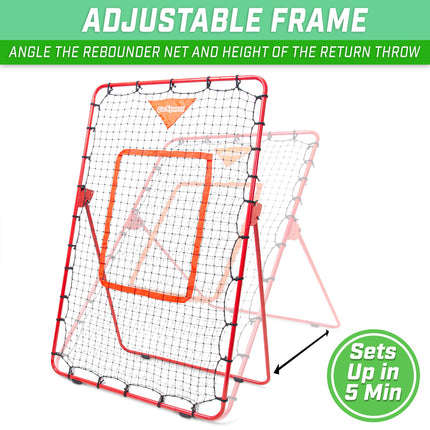 GoSports 6 ft x 3.5 ft Baseball & Softball Pitching and Fielding Rebounder Trainer - Adjustable Angle Pitch Back Return Net - Practice Grounders, Pop Flies, Line Drives