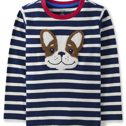 Gymboree Boys' and Toddler Embroidered Graphic Long Sleeve T-Shirts, Parisian Stripe, 7