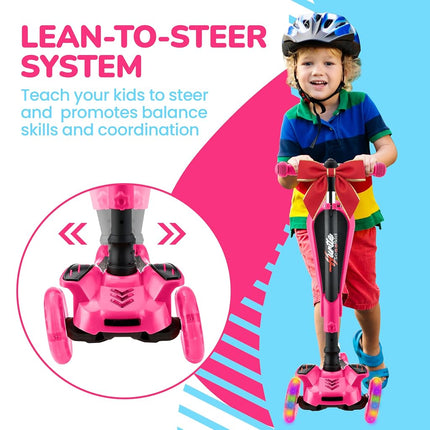 6 Wheeled Scooter for Kids - Stand & Cruise Child/Toddlers Toy Folding Kick Scooters w/Adjustable Height, Anti-Slip Deck, Flashing Wheel Lights, for Boys/Girls 2-12 Year Old - Hurtle