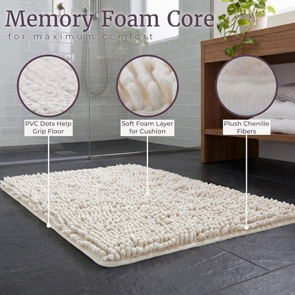 Bedford Home 2-Piece Memory Foam Shag Bath Mat, White