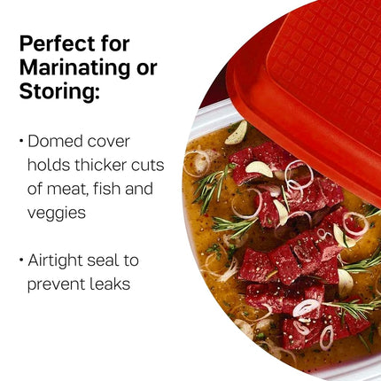 TUPPERWARE Brand Season-Serve Marinade & Food Storage Container with Lid - Dishwasher Safe & BPA Free - Large Size with Grid Design for Seasoning Meats, Fish & Vegetables