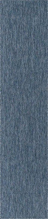 Unique Loom Collection Alfombra lisa jaspeada de transición casual para interior/exterior de tejido plano, 2 pies 7 pulgadas x 12 pies, azul marino/azul claro
