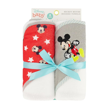 Disney Cudlie Baby Boy Mickey Mouse Paquete de 2 Toallas con Capucha Enrolladas/Cardadas en Estampado de Estrellas Pequeñas