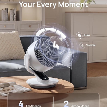 Dreo Oscillating Fan for Bedroom, 9 Inch Quiet Table Fans for Home Whole Room, 70ft Powerful Airflow, Desk Air Circulator Fan with Remote, 120� Adjustable Tilt, 4 Speeds, 8H Timer, for Office Desktop