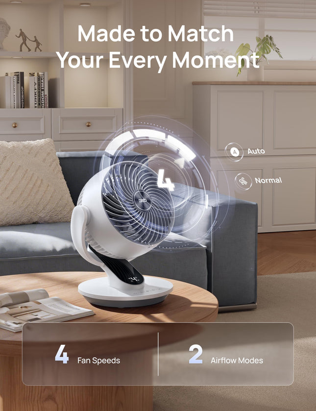 Dreo Oscillating Fan for Bedroom, 9 Inch Quiet Table Fans for Home Whole Room, 70ft Powerful Airflow, Desk Air Circulator Fan with Remote, 120� Adjustable Tilt, 4 Speeds, 8H Timer, for Office Desktop