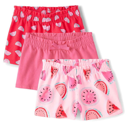 The Children's Place Baby Girls' and Toddler Assorted Pull on Paper Bag Shorts, Watermelons/Pink/Strawberries 3-Pack, 18-24 Months
