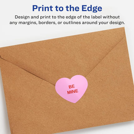 Avery Glossy White Heart Labels with Sure Feed, 2-9/32" x 1-27/32", 600 Glossy White Labels, Print-to-The-Edge, Permanent Label Adhesive, Laser/Inkjet Printable Labels