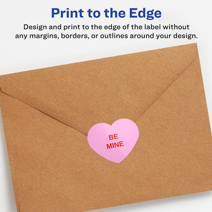 Avery Glossy White Heart Labels with Sure Feed, 2-9/32" x 1-27/32", 600 Glossy White Labels, Print-to-The-Edge, Permanent Label Adhesive, Laser/Inkjet Printable Labels