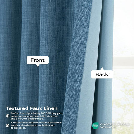 HPD Half Price Drapes Faux Linen Room Darkening Curtains - 84 Inches Long Luxury Linen Curtains for Bedroom & Living Room (1 Panel), 50W X 84L, Denim