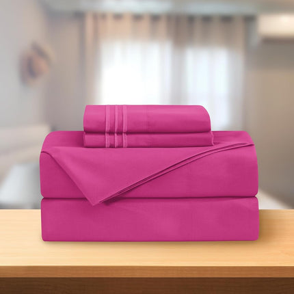 Elegant Comfort Luxury 4-Piece Bed Sheet Set - Luxury Bedding 1500 Premium Hotel Quality Microfiber, Wrinkle Resistant Cool & Breathable, Easy Elastic Fitted, Queen, Hot Pink