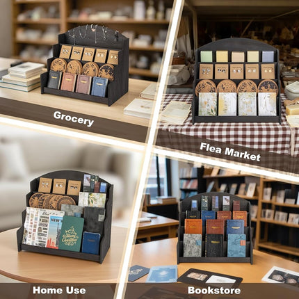 PUERSI Greeting Card Display Stand Holder - 4-Tier Wooden Organizer Rack