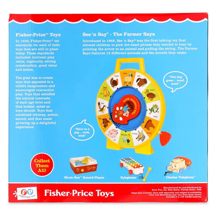 Basic Fun Fisher Price Classics See 'n Say Farmer Says Toy | Educational Talking Animal Wheel with Sounds | Retro Preschool Toy for Toddlers 18 months +