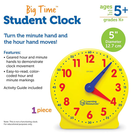 Learning Resources Big Time Student Clock, Ages 5+, Hands-On Time Teaching Aid, Colour-Coded Educational Toy for Early Maths & Telling Skills