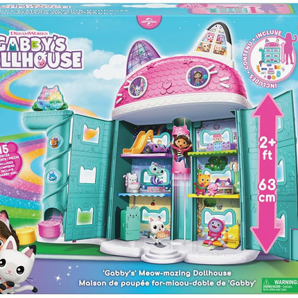DreamWorks Gabby's Dollhouse Gabby's Meow-Mazing Dollhouse, Over 2 Feet Tall with 15 Pieces - Featuring Lenticular Eyes, Toy Figures, and Pretend Play Toys for Kids, Ages 3+