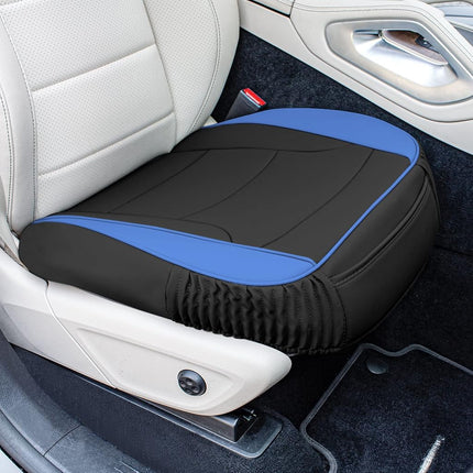 FH Group PU Leather Car Seat Cushion - Durable Blue 2 Piece Front Set Bottom Seat Protector, Waterproof Covers for Sedan, Truck, SUV