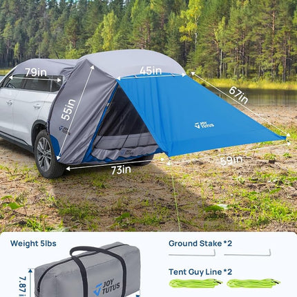 JOYTUTUS SUV Tailgate Tent with Big Awning, Water Resistant SUV Camping Tent with Car Roof Cover, Universal Fit Most Suvs, Car