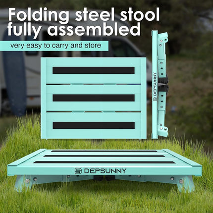DEPSUNNY Adjustable Height Aluminum RV Step, Stable Foldable Platform Step Stool, Supports Up to 1,000 lb, Non-Slip Rubber Feet and Platform Mat, Easy to Carry (Seafoam Green)