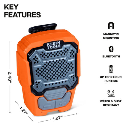 Klein Tools AEPWS1 Wearable Bluetooth Speaker, Portable, Waterproof IP67, Magnetic Clip, Mini Speaker for Hands Free Audio