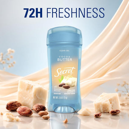 Secret Fresh Clear Gel Antiperspirant and Deodorant for Women, Cocoa Butter Scent, 2.6oz 73g