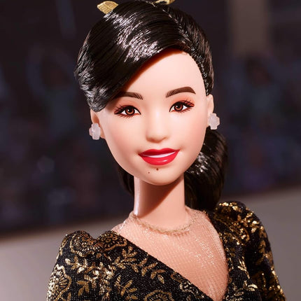 Barbie Inspiring Women Doll, Kristi Yamaguchi Collectible in 1992 Winter Olympics Costume, Sparkly Black and Gold Leotard and White Skates