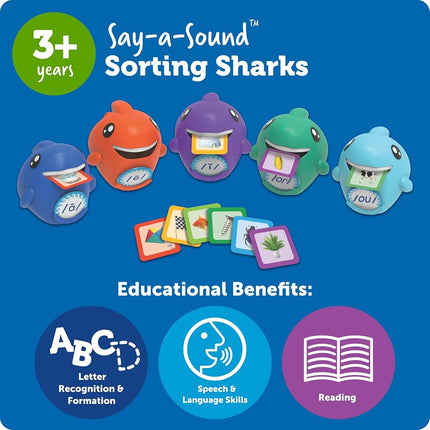 Learning Resources Say-a-Sound Sorting Sharks - Phonemic Awareness, ESL Teaching Materials, Letter Sounds for Kindergarten, Speech Therapy Tools, Phonics Flash Cards