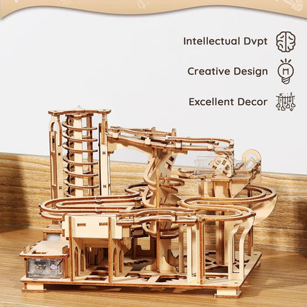 SainSmart Jr. 3D Wooden Puzzles for Adults, 225 PCS Marble Run Wood to Build, Electric Driven Mechanical Model Building Kit, DIY Gift for Aged 14+, Roller Coaster