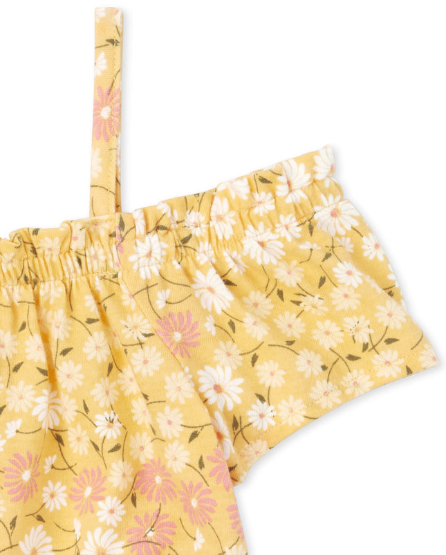 The Children's Place Baby and Toddler Girls Floral Cold Shoulder Romper, Sunset Gold, 4T
