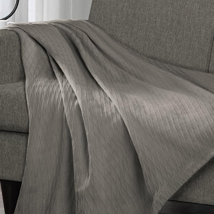 Superior 100% Cotton Thermal Blanket, Soft and Breathable Cotton for All Seasons, Bed Blanket and Oversized Throw Blanket with Luxurious Diamond Weave - Twin Size, Grey
