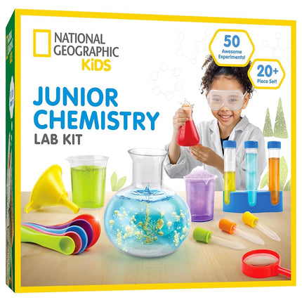 NATIONAL GEOGRAPHIC Kids Kit de chimie junior - Laboratoire d'apprentissage précoce complet avec 50 expériences scientifiques et plus de 20 outils de laboratoire, Kit de chimie, Expériences scientifiques pour les enfants de 4 à 6 ans