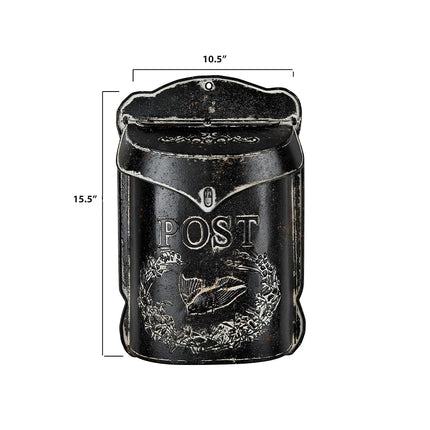 Creative Co-Op Black Embossed Tin Post Letter Box