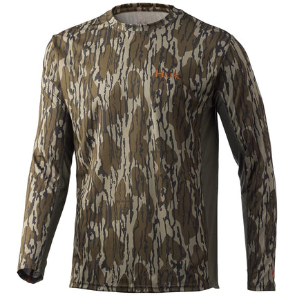HUK Mens Icon X Long Sleeve Shirt, Performance Fishing Shirt, Mossy Oak Bottomland, XL
