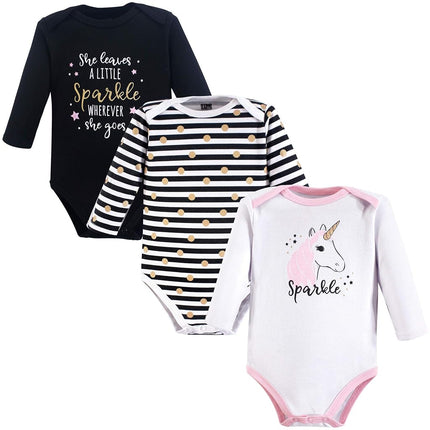 Hudson Baby Unisex Baby Cotton Long-sleeve Bodysuits, Sparkle Unicorn, 6-9 Months