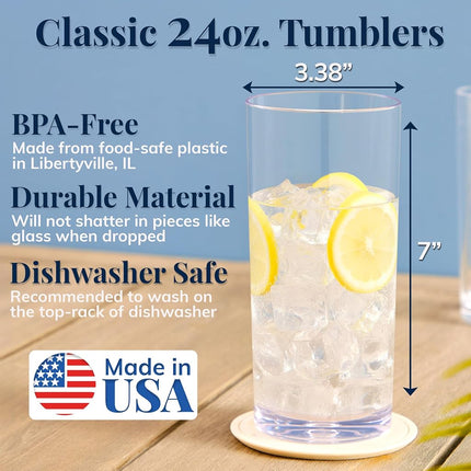 Classic 24-Ounce Premium Quality Plastic Tumbler | Set of 6 Clear