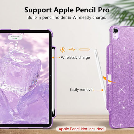 Fintie iPad Air 13 (M3) 2025 Case, M2 2024 Rotating 360 Degree Rotating Protective Stand Case with Stylus Holder and Auto Sleep/Wake Function, Glitter Purple