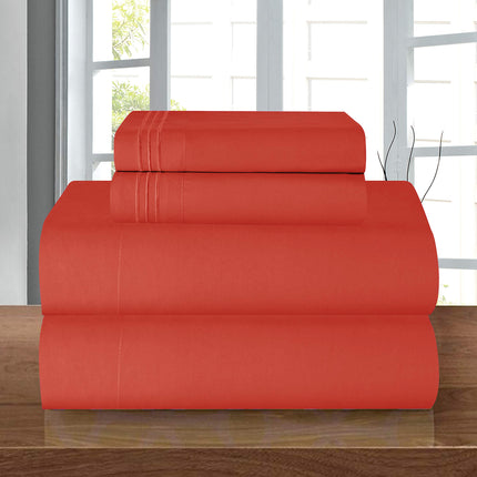Elegant Comfort Luxury 1500 Premium Hotel Quality Microfiber 4-Piece Sheet Set - Wrinkle Resistant, All Around Elastic Fitted Sheet, Deep Pocket up to 16", California King, Rust