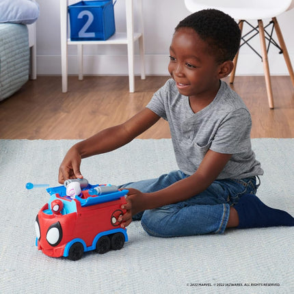 MARVEL’S SPIDEY AND HIS AMAZING FRIENDS WEB SPINNING HAULER - 8-Inch 3-In-1 Transforming Vehicle - Toys Featuring Your Friendly Neighborhood Spideys