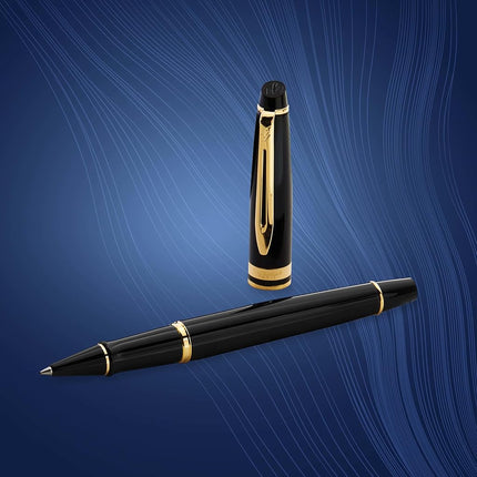 Waterman Expert Rollerball Pen | Gloss Black with 23 k Gold Trim | Fine Point | Black Ink | Gift Box